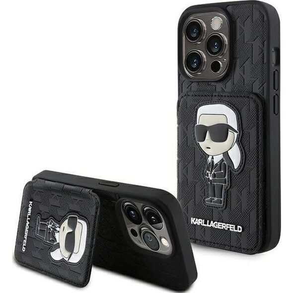 Karl Lagerfeld Karl Lagerfeld KLHCP15LSAKKNSCK iPhone 15 Pro 6.1" czarny/black hardcase Saffiano Cardslots and Stand Monogram Ikonik Patch