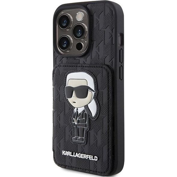 Karl Lagerfeld Karl Lagerfeld KLHCP15LSAKKNSCK iPhone 15 Pro 6.1" czarny/black hardcase Saffiano Cardslots and Stand Monogram Ikonik Patch