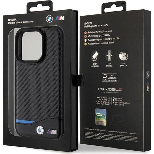 BMW BMW Leather Carbon Blue Line - Etui iPhone 15 Pro (czarny)
