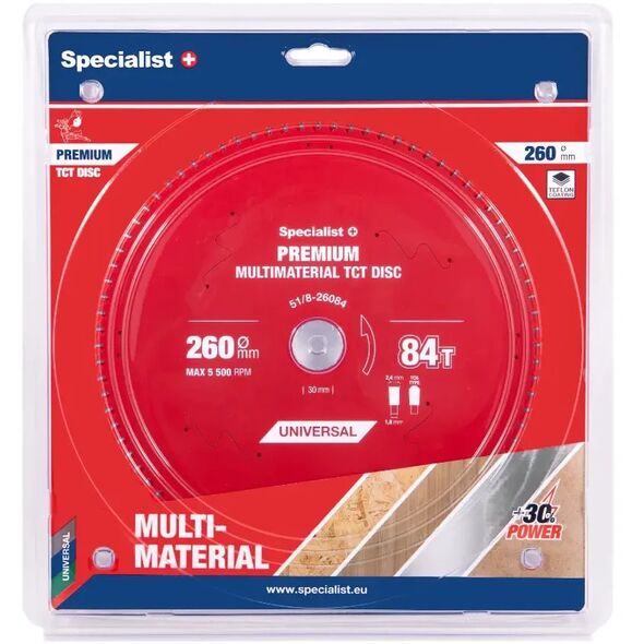 Δίσκος κοπής 260x84Tx30mm, Πολυυλικό PREMIUM, SPECIALIST+