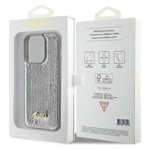 Guess Guess GUHCP15LPSFDGSS iPhone 15 Pro 6.1" srebrny/silver hardcase Sequin Script Metal