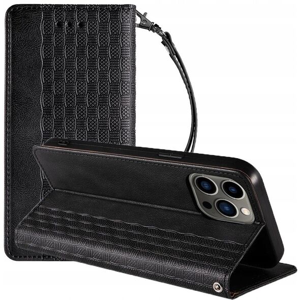 Θήκη Magnet Strap etui iPhone 14 Pro Max θήκη με καπάκι πορτοφόλι mini λουράκι βάση μαύρο