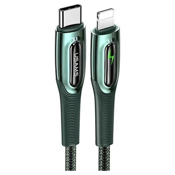 Kabel USB Usams USAMS Kabel pleciony USB-C na Lightning Smart Power-off 20W PD Cable 1.2m ciemny zielony/dark green SJ518USB02 (US-SJ518)