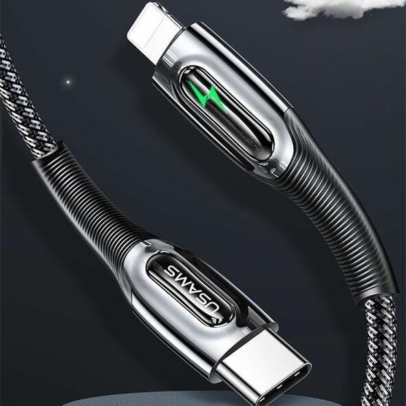 Kabel USB Usams USAMS Kabel pleciony USB-C na Lightning Smart Power-off 20W PD Cable 1.2m ciemny zielony/dark green SJ518USB02 (US-SJ518)