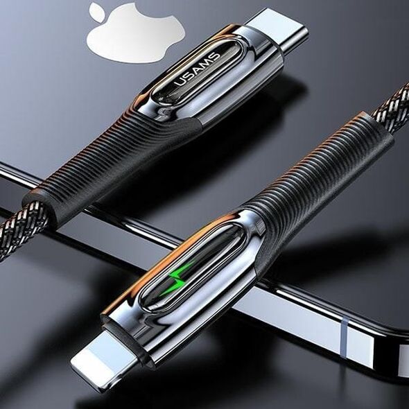 Kabel USB Usams USAMS Kabel pleciony USB-C na Lightning Smart Power-off 20W PD Cable 1.2m czarny/black SJ518USB01 (US-SJ518)