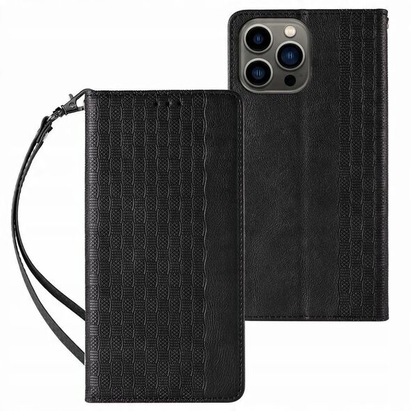 Θήκη Magnet Strap etui για iPhone 13 Pro Max πορτοφόλι + mini λουράκι μαύρο