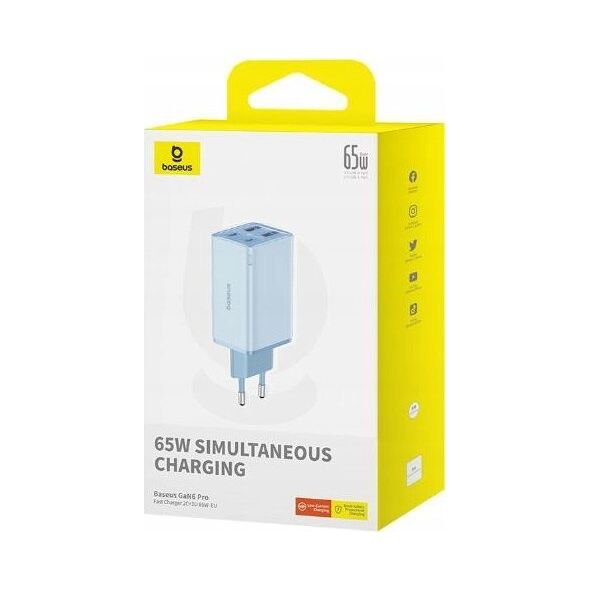 Ładowarka Baseus OS-Baseus GaN6 Pro Fast Charger 2C+2U 65W  EU Galaxy Blue((With:Mini White Cable Type-C to Type-C 100W(20V/5A) 1m Galaxy Blue)）