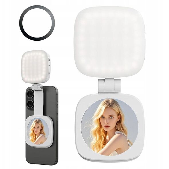 Lampa Led + Lusterko Na Magnes Do Telefonu Magsafe Zdjęcia Selfie Vlog / C140 / Biały