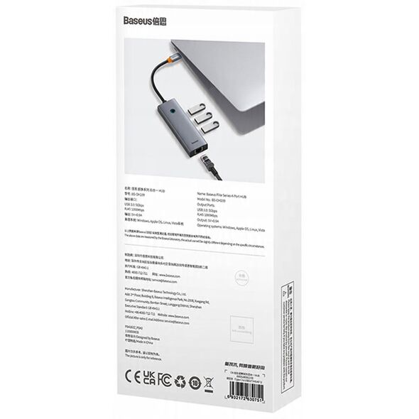 HUB USB Baseus Hub 4w1 Baseus UltraJoy USB-C σε 3x USB 3.0 + RJ45 (γκρι)