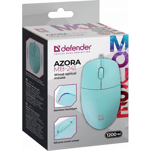 Mysz przewodowa AZORA MB-241 1200 DPI miętowa podwietlenie
