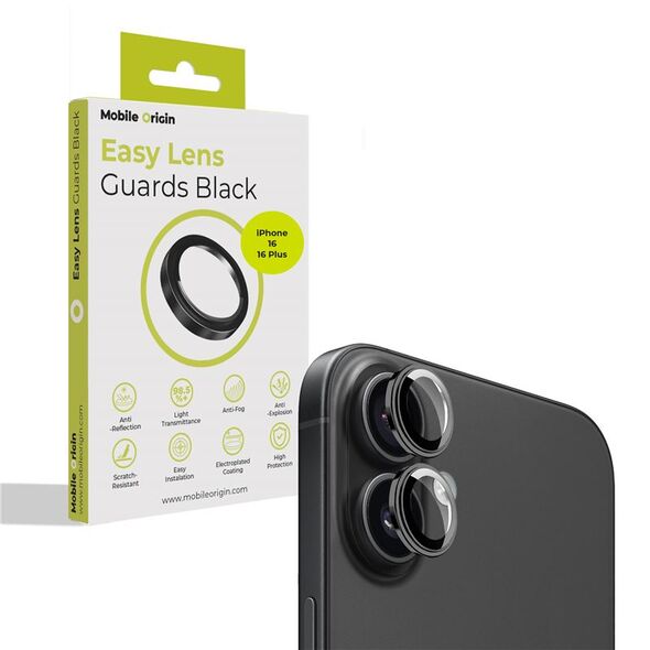 Προστατευτικά φακών Mobile Origin Easy, μαύρο - iPhone 16 / 16 Plus