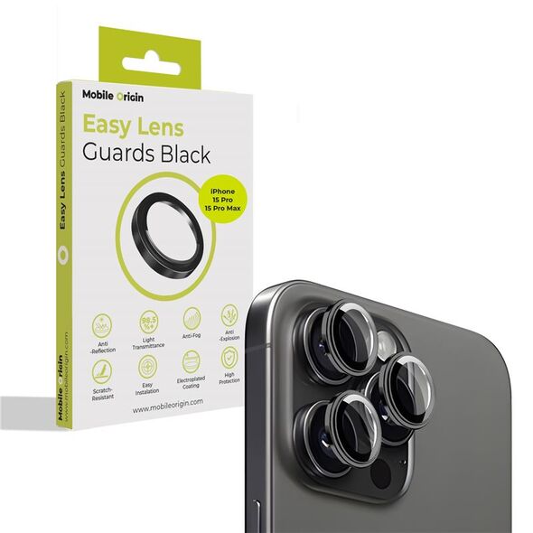 Προστατευτικά φακών Mobile Origin Easy, μαύρο - iPhone 15 Pro / 15 Pro Max