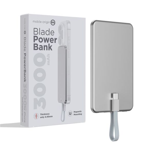 Φορητός φορτιστής MOBILE ORIGIN Blade (PBB-3KC-SLV) 3000mAh Ασημί
