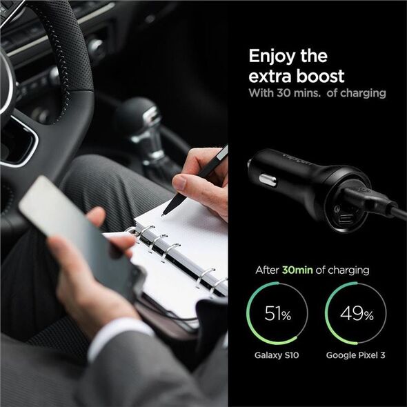 Φορτιστής Spigen Φορτιστής αυτοκινήτου Spigen SteadiBoost F31QC 2-port Car Charger PD 27W QC 3.0 Black