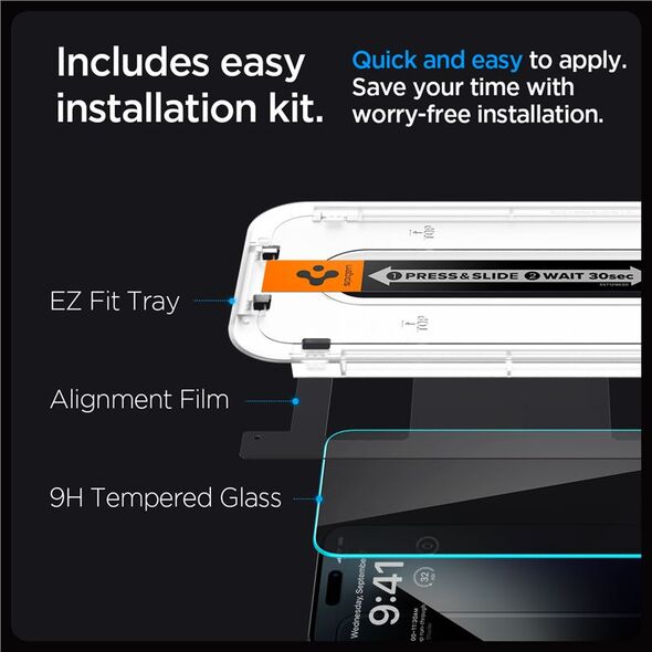 Spigen Tempered Glass Spigen Ez Fit 2-pack Iphone 15 Pro Privacy Braders