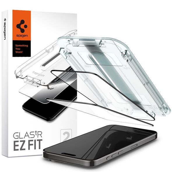 Spigen Spigen Glass tR EZ Fit 2 Pack, FC Black - iPhone 15 Pro Max