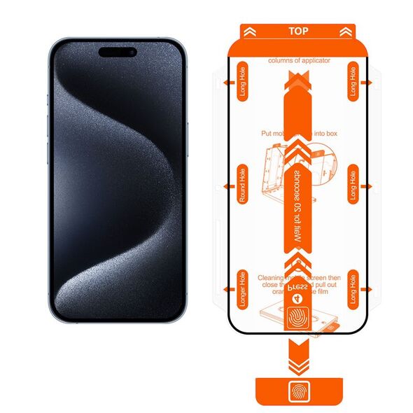 MOBILE ORIGIN Orange Screen Guard iPhone 15 Pro Max με εύχρηστο εφαρμοστή, 2τμχ.