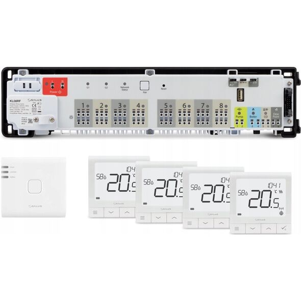 Πακέτο εκκίνησης SALUS Premium RF - ασύρματο σύστημα ελέγχου ενδοδαπέδιας θέρμανσης με διαχείριση μέσω Διαδικτύου: KL08RF230V, UG800, 4 x SQ610RF