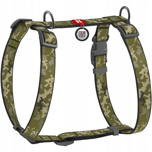 Collar WauDog Nylon Szelki nylonowe anatomiczne w kształcie litery H, z QR-paszportem, plastikowy fastex, wzór MILITARY, rozmiar S 15mm