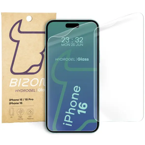 Folia hydrożelowa na ekran Bizon Glass Hydrogel Front do Apple iPhone 15 / 15 Pro / 16  [2 PACK]