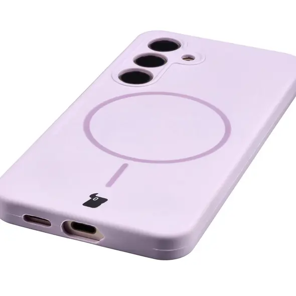 Silikonowe etui z pierścieniem magnetycznym Bizon Soft Case Magnetic do Samsung Galaxy S24 jasnofioletowe