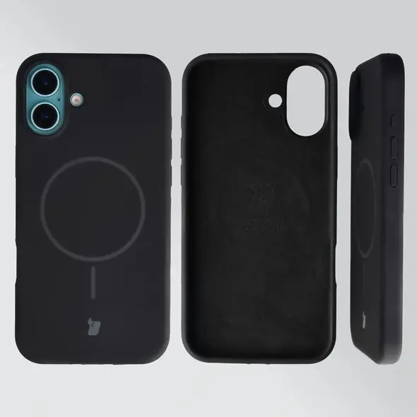 Silikonowe etui z pierścieniem magnetycznym Bizon Soft Case Magnetic do Apple iPhone 16 Plus czarne