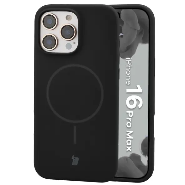 Silikonowe etui z pierścieniem magnetycznym Bizon Soft Case Magnetic do Apple iPhone 16 Pro Max czarne