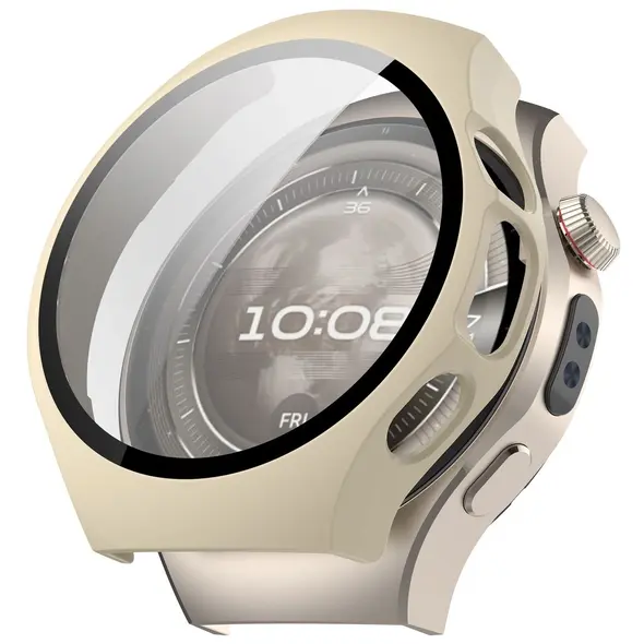 Etui ze szkłem do zegarka Bizon Case+Glass Watch do Huawei Watch 5 46mm beżowe