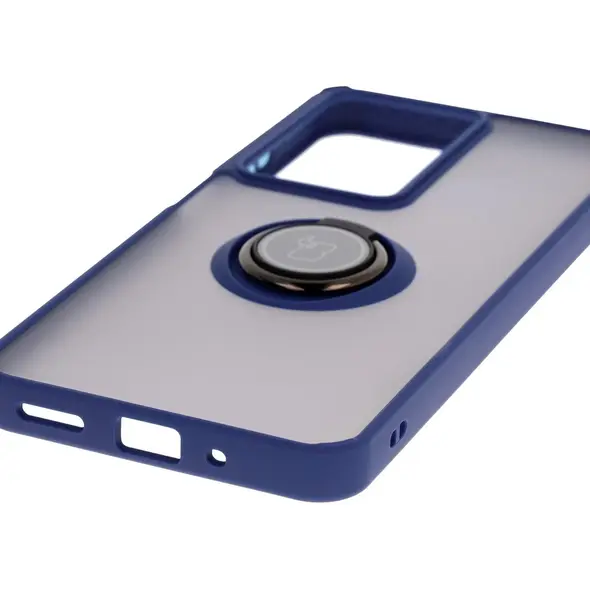 Etui z uchwytem na palec Bizon Case Hybrid Ring do Realme C75 4G / 14x 5G przydymione z granatową ramką