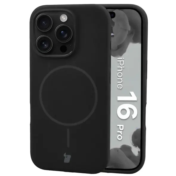Silikonowe etui z pierścieniem magnetycznym Bizon Soft Case Magnetic do Apple iPhone 16 Pro czarne
