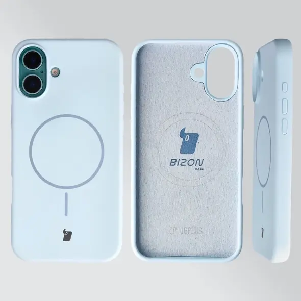 Silikonowe etui z pierścieniem magnetycznym Bizon Soft Case Magnetic do Apple iPhone 16 Plus błękitne