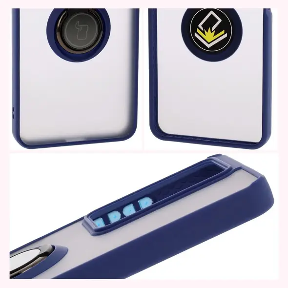 Etui z uchwytem na palec Bizon Case Hybrid Ring do Realme C75 4G / 14x 5G przydymione z granatową ramką