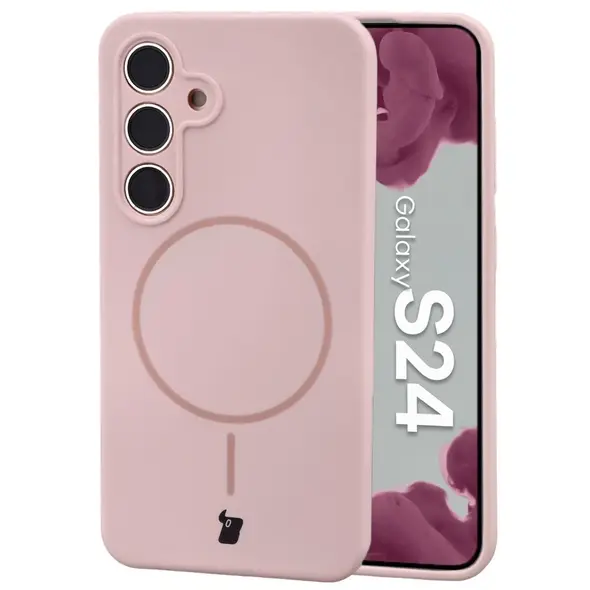 Silikonowe etui z pierścieniem magnetycznym Bizon Soft Case Magnetic do Samsung Galaxy S24 jasnoróżowe