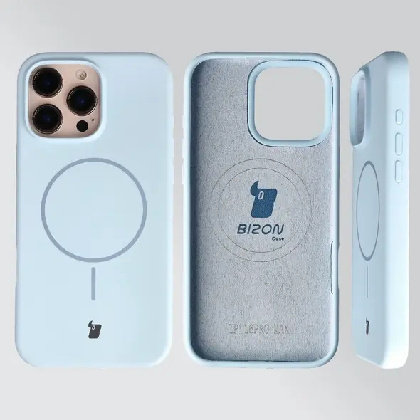 Silikonowe etui z pierścieniem magnetycznym Bizon Soft Case Magnetic do Apple iPhone 16 Pro Max błękitne