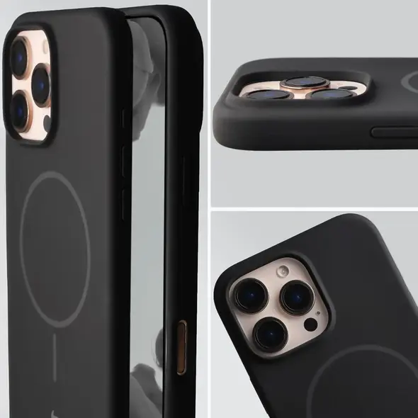 Silikonowe etui z pierścieniem magnetycznym Bizon Soft Case Magnetic do Apple iPhone 16 Pro Max czarne