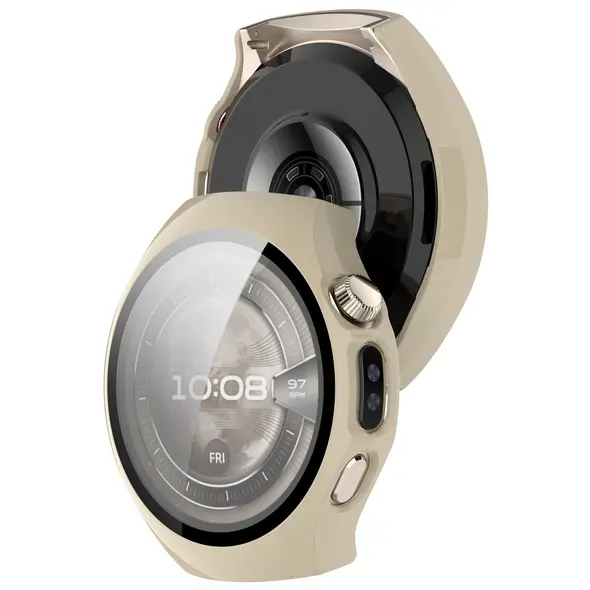 Etui ze szkłem do zegarka Bizon Case+Glass Watch do Huawei Watch 5 46mm beżowe