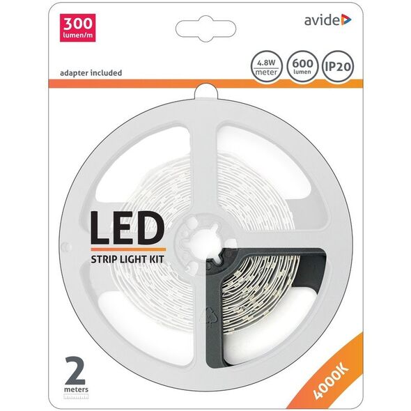 Σετ λωρίδας LED AVIDE, IP20, RGB, 24W, 4000K, 960lm, προσαρμογέας από 220V σε 12V περιλαμβάνεται, 2m