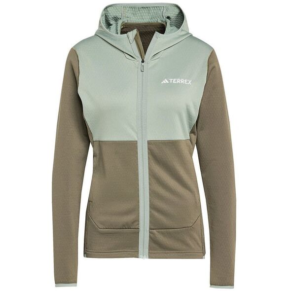 Γυναικεία μπλούζα πεζοπορίας adidas TERREX Xperior Light Fleece Hooded Jacket - olive strata/silver green