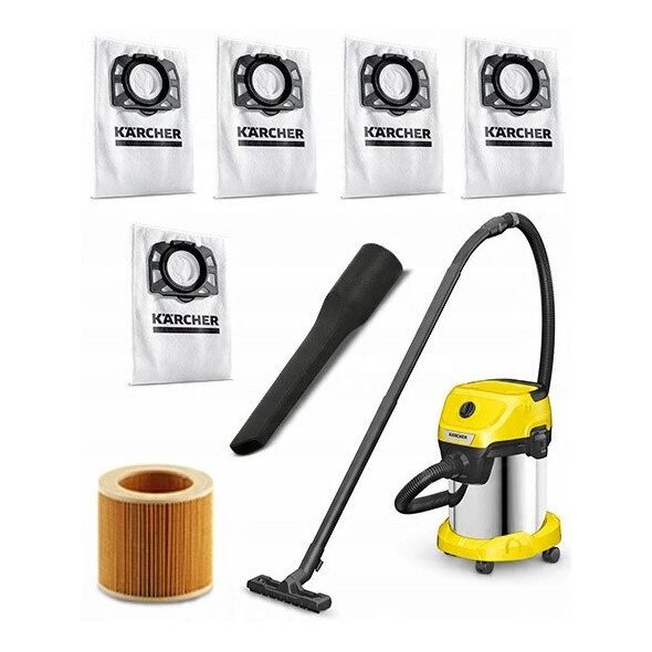 Vacuum Cleaner KARCHER Wet and dry vacuum cleaner WD 3 S V-17/4/20 + 4 FB 1000 Watts Suction power 230W Capacity 17 l Noise 74 dB Yellow Weight 4.8 kg 1.628-152.0