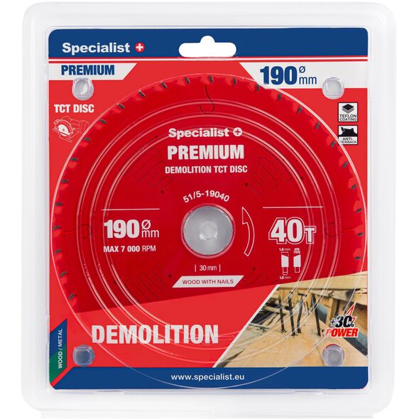Δίσκος κοπής 190x40Tx30mm, Demolition PREMIUM, SPECIALIST+
