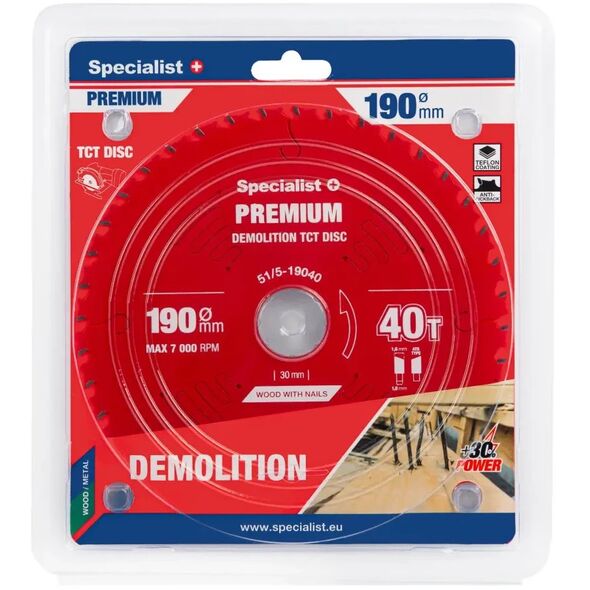Δίσκος κοπής 190x40Tx30mm, Demolition PREMIUM, SPECIALIST+