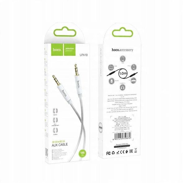 Καλώδιο AUX Jack 3,5 mm σε Jack 3,5 mm HOCO 1 m UPA19 ασημί