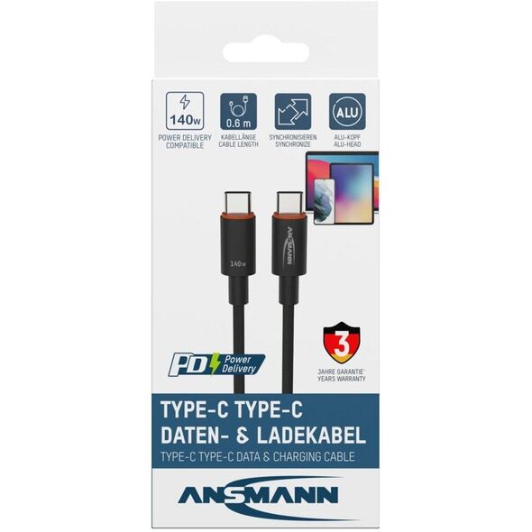 Kabel Ansmann USBCC 140W 60 cm antracyt