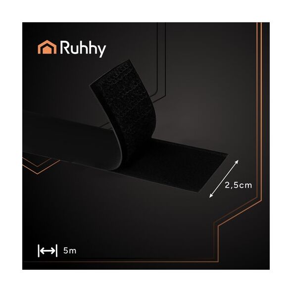 Rzep samoprzylepny czarny 5m x 2,5cm Ruhhy 24237