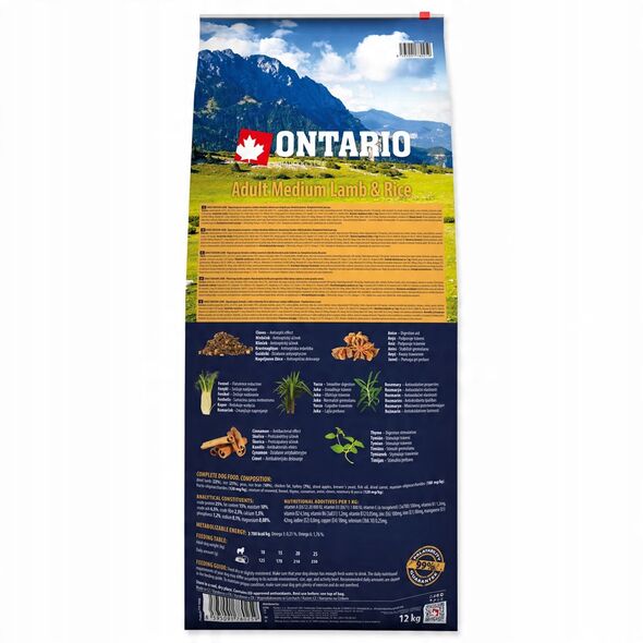 Ontario Adult Medium su ėriena ir ryžiais 12kg