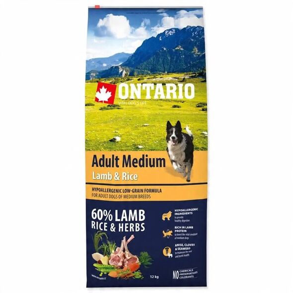 Ontario Adult Medium su ėriena ir ryžiais 12kg