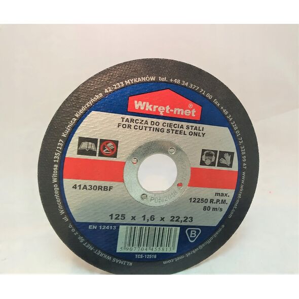 TARCZA KORUNDOWA DO CIĘCIA STALI TCS-12516 125 mm WKRĘT-MET KLIMAS