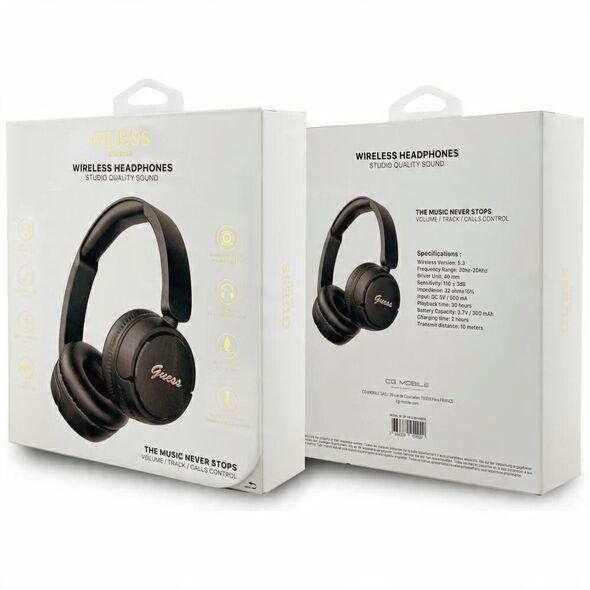 Headphones Guess Bluetooth 5.3 Metal Logo Script black