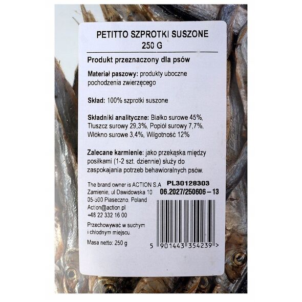 PETITTO Szprotki suszone przysmak dla psa 250g