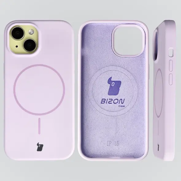 Silikonowe etui z pierścieniem magnetycznym Bizon Soft Case Magnetic do Apple iPhone 15 jasnofioletowe